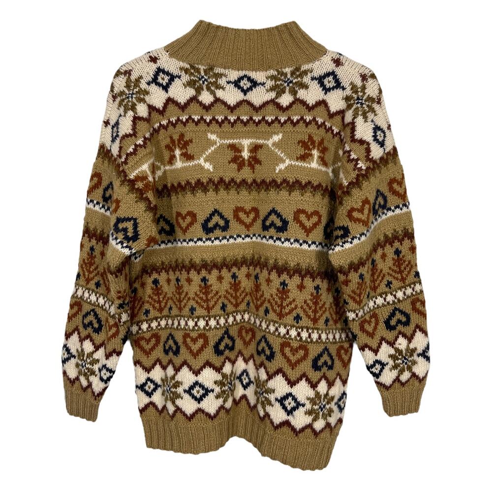 Vintage Wool Fair Isle Heart Nordic Pullover Sweater Medium Tank Cabin Gorpcore - Picture 2 of 5
